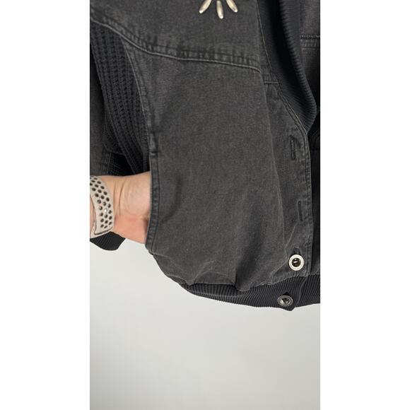 IB Sport Vintage Black Denim Sweater Jacket Aztec Turquoise Womens Large - Picture 15 of 16